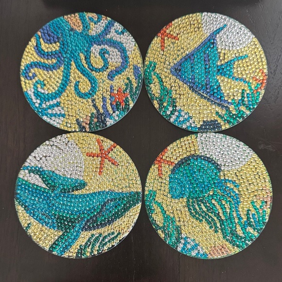 Handmade Other - Handcrafted Coastal Diamond Art Coasters – Ocean Theme | Set of 4 Gift Ready